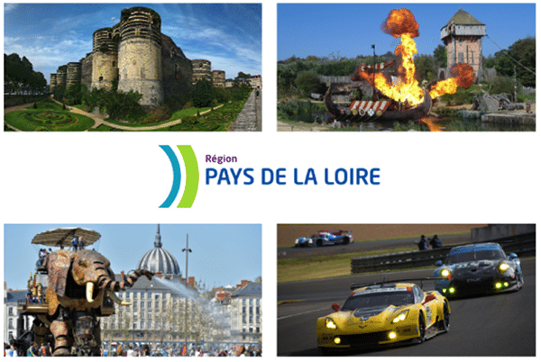 Quelques attraits touristiques de la région Pays de la Loire : château d'Angers, le Puy-du-Fou, les Machines d'Île et les 24h du Mans