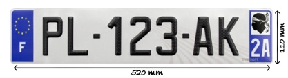Taille de la plaque d'immatriculation dite classique
